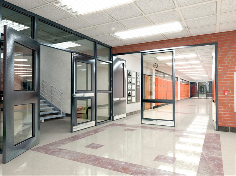 Empty school hallway