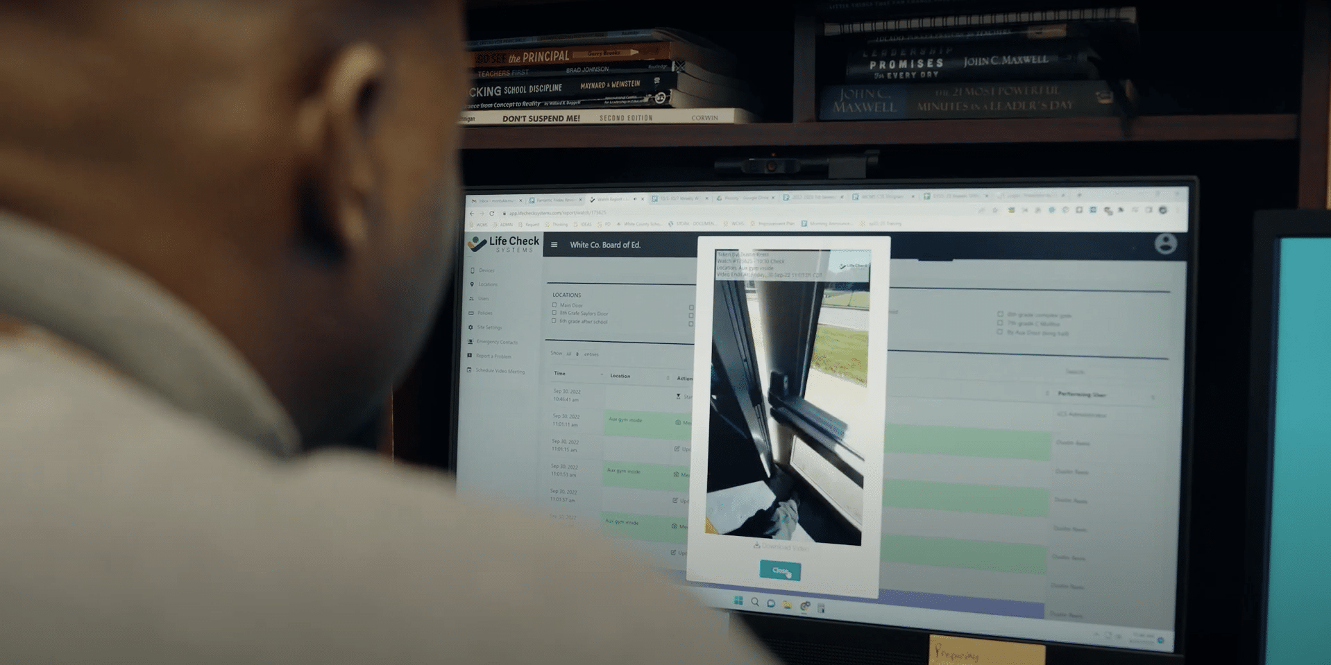 School principle monitoring doors from his computer using Life Check Systems